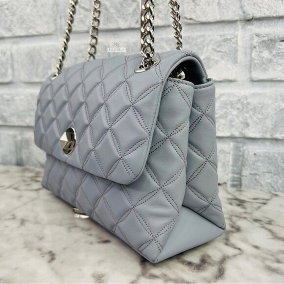 Kate Spade Natalia Quilted Leather Medium Flap Crossbody In Brushed Steel - Picture 4 of 12